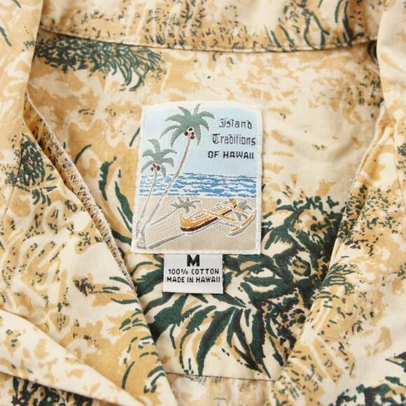Island Traditions Yellow Pineapple Print Inside Out Hawaiian Shirt Mens Sz M - Picture 3 of 5